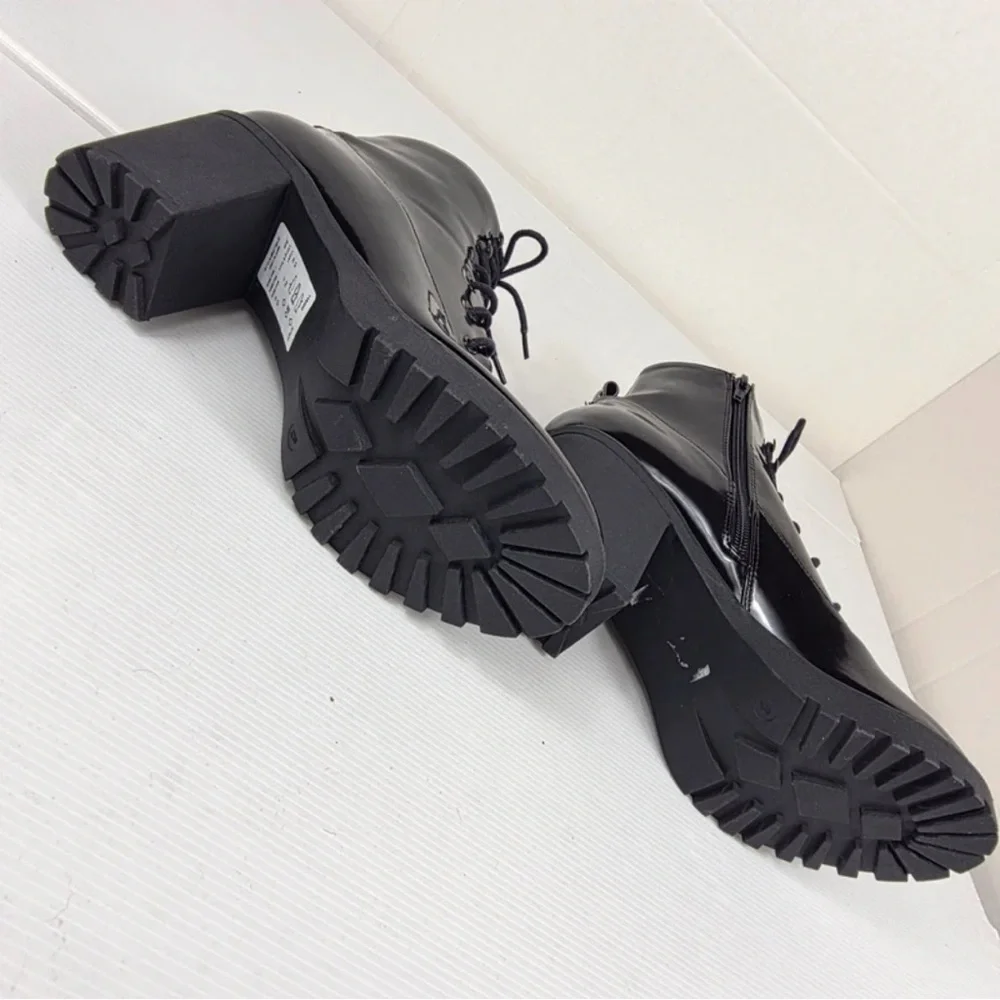 Simply Be Shiny Black Lace-Up Ankle Boots - Picture 5 of 7